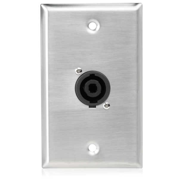 SINGLE GANG STAINLESS STEEL PLATE WITH (1) NL4MP 4 POLE SPEAKON-STYLE CONNECTOR