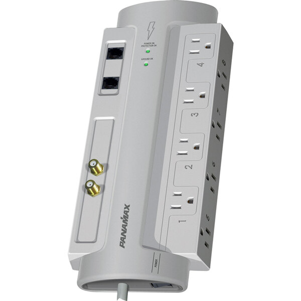 SURGE PROTECTOR 8 AV, ELIMINATES VOLTAGE IRREGULARITIES AND PROTECTS YOUR AV SYSTEM.