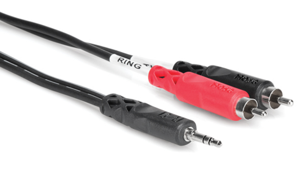 STEREO BREAKOUT, RIGHT-ANGLE 3.5 MM TRS TO DUAL RCA, 3 FT