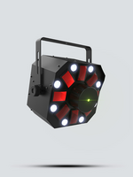 3-IN-1 LED LIGHT, INCLUDES RGBAW ROTATING DERBY, RED/GREEN LASER, AND WHITE STROBE EFFECT