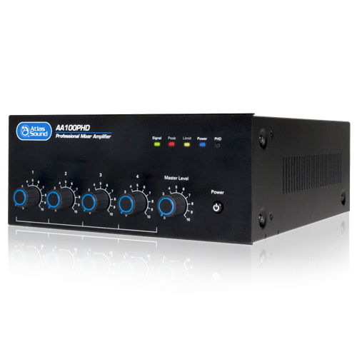 4-INPUT 100W MIXER AMPLIFIER WITH AUTOMATIC SYSTEM TEST(PHD)/100W INTO 25V/70V & 4OHM LOADS