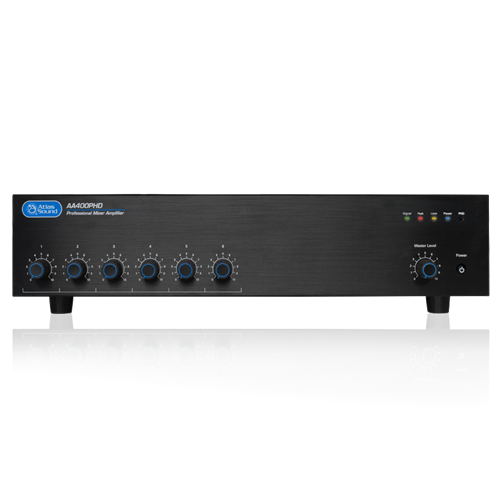 6-INPUT, MIXER AMPLIFIER, 400W INTO 25V/70V AND 4O LOADS, WITH AUTOMATIC SYSTEM TEST CIRCUITRY (PHD)