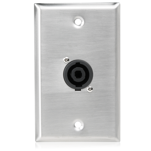 SINGLE GANG STAINLESS STEEL PLATE WITH (1) NL4MP 4 POLE SPEAKON-STYLE CONNECTOR