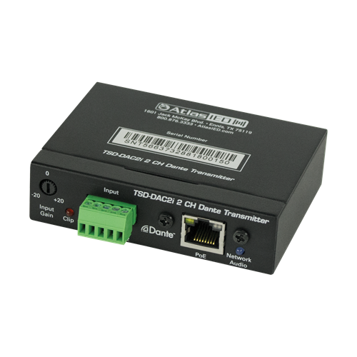 2 CHANNEL BALANCED LINE INPUT ANALOG PRE-AMP TO DANTE INTERFACE (CONVERTS ANALOG AUDIO TO DANTE)