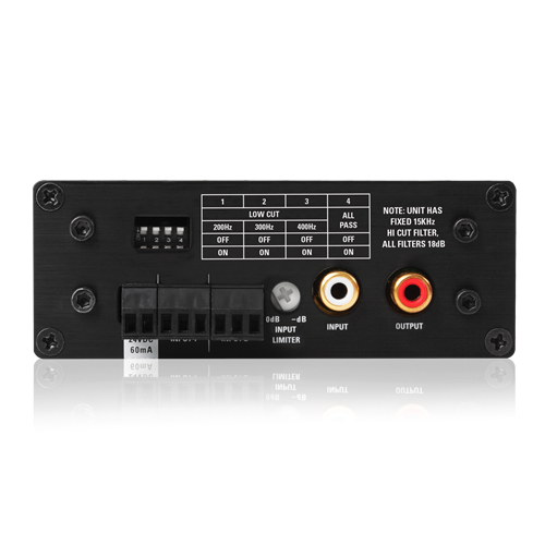 PAGING HORN CROSSOVER & LIMITER / SELECTABLE HI-PASS & LO-PASS FILTER / INPUT & OUTPUT TRIM CONTROLS