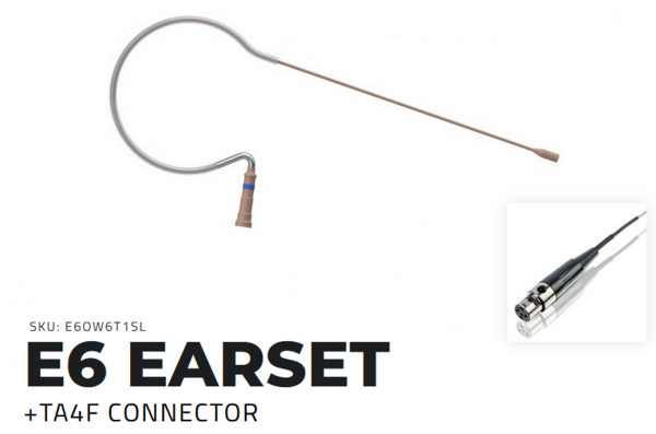 E6 EARSET FOR SHURE TA4F-(O) OMNIDIRECTIONAL, (W6) FOR SPEAKING & VOCALS, CLASSIC/SPRINGY BOOM / TAN