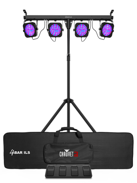 4BAR ILS:COMPLETE WASH LIGHTING SOLUTION W/4 ADJUSTABLE HEADS, STAND & BAG,ILS & D-FI USB COMPATIBLE