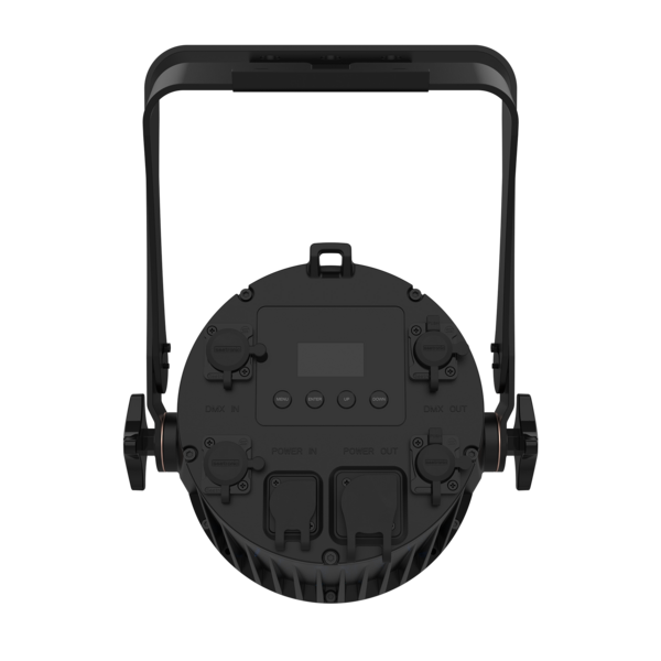 INDOOR/OUTDOOR WASH LIGHT HAS IP RATED POWER AND DATA CONNECTORS & THREE 40 W RGBW LEDS