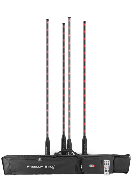 BUNDLE OF FOUR FREE-STANDING LED ARRAY LIGHTS & 4 SLIP-ON FROSTED TUBES, BATTERY-POWERED, RF REMOTE