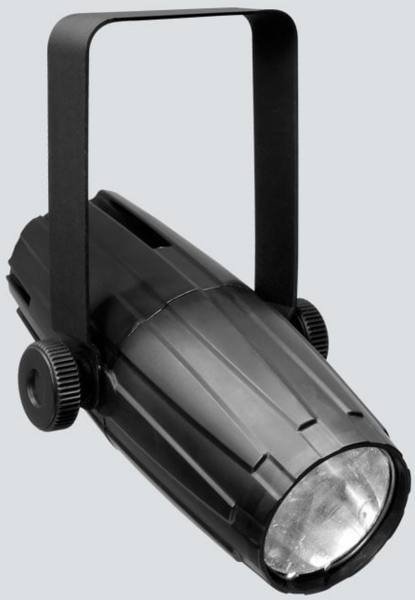 3W WHITE LED PINSPOT IN BLACK HOUSING:  INCLUDES 4-PACK OF GELS, 6- AND 9-DEGREE LENSES