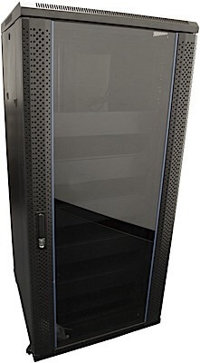 27RU FLOOR STANDING RACK ENCLOSURE (19") WITH TEMPERED GLASS FRONT DOOR, DUAL VENT FAN, LOCKING DOOR