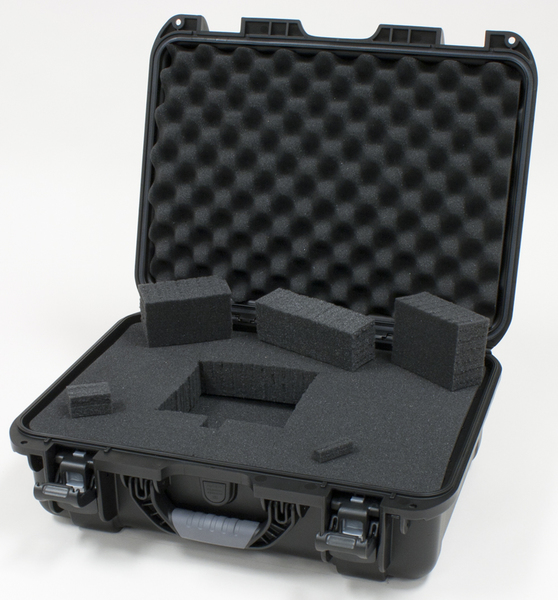 BLACK WATERPROOF INJECTION MOLDED CASE WITH INTERIOR DIMENSIONS OF 17" X 11.8" X 6.4". DICED FOAM
