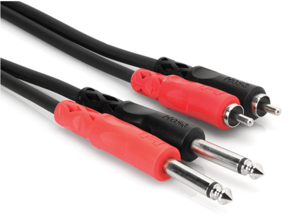 STEREO INTERCONNECT, DUAL 1/4 IN TS TO DUAL RCA, 6 M