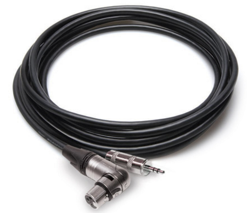 CAMCORDER MICROPHONE CABLE, NEUTRIK RIGHT-ANGLE XLR3F TO HOSA 3.5 MM TRS, 25 FT