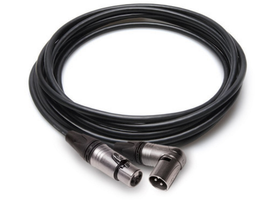 CAMCORDER MICROPHONE CABLE, NEUTRIK XLR3F TO RIGHT-ANGLE XLR3M, 15 FT