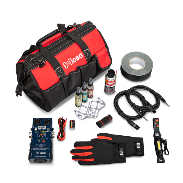STAGE BUDDY BAG, CABLE TESTER, TAPE, FLASHLIGHT, ADAPTERS, CONTACT CLEANER, REPAIR TOOLS