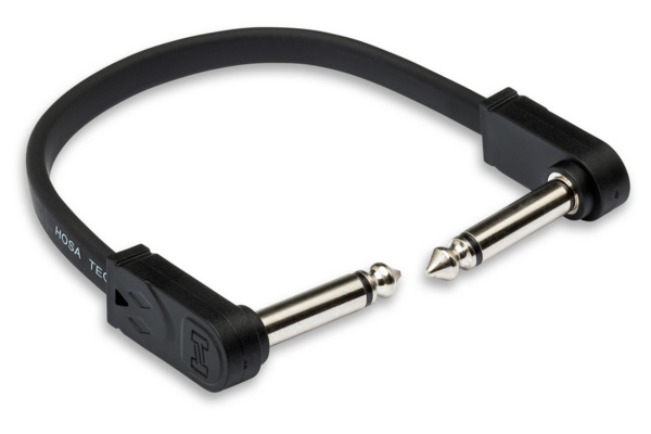 FLAT GUITAR PATCH CABLE, MOLDED LOW-PROFILE RIGHT-ANGLE TO SAME, 18 IN