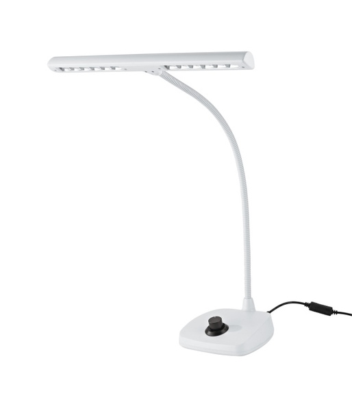 WHITE LED PIANO LAMP,3000K,12 LEDS,2500 LUX,VARIABLE DIMMER SWITCH,FLEXIBLE GOOSENECK (16.338" LONG)