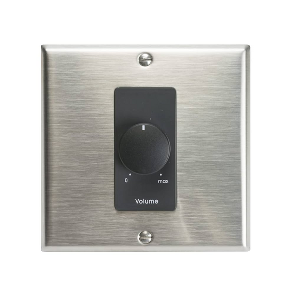 ATTENUATOR-150W STEREO, 70V/25V, 2-GANG STAINLESS/DECORATOR, BLACK