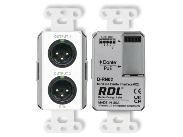 WALL-MOUNTED MIC/LINE DANTE INTERFACE 0X2