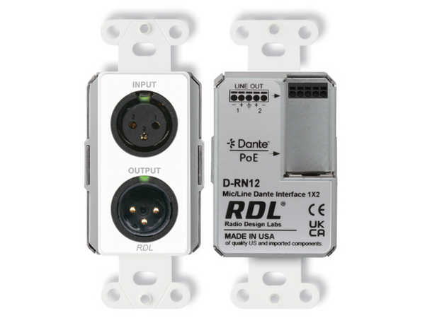 WALL-MOUNTED BI-DIRECTIONAL MIC/LINE DANTE INTERFACE 1 X 2 - WHITE (CUSTOM LABELED)