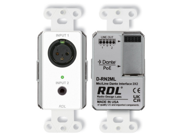 WALL-MOUNTED BI-DIRECTIONAL MIC/LINE DANTE INTERFACE 2X2