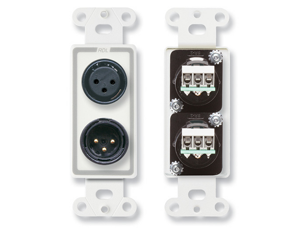 XLR 3-PIN FEMALE & 3-PIN MALE ON D PLATE - TERMINAL BLOCK CONNECTIONS (CUSTOM LABELED) (SEE PART # Z