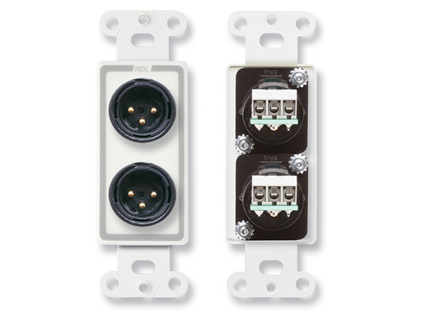 DUAL XLR 3-PIN MALE JACKS ON D PLATE - TERMINAL BLOCK CONNECTIONS (CUSTOM LABELED) (SEE PART # ZCST-