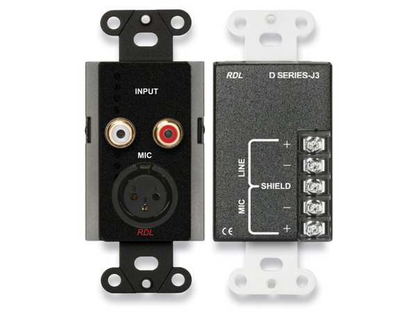 MIC/LINE INPUT ASSEMBLY - XLR, RCA, TERMINAL BLOCK - BLACK (CUSTOM LABELED) (SEE PART # ZCST-LBL FOR