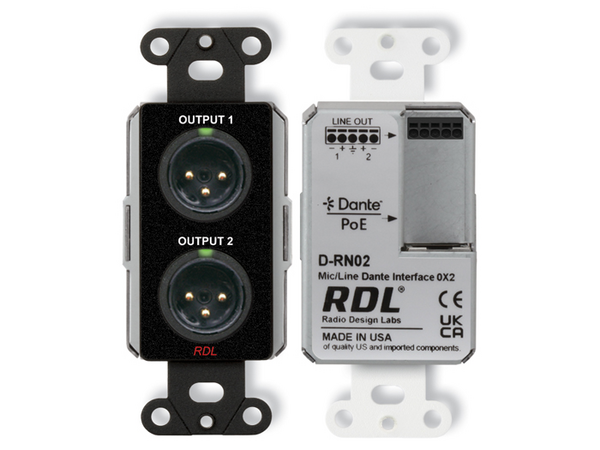 WALL-MOUNTED MIC/LINE DANTE INTERFACE 0 X 2 - BLACK (CUSTOM LABELED)