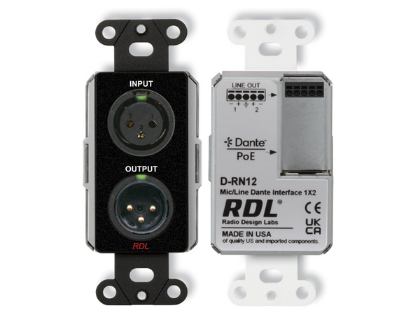 WALL-MOUNTED BI-DIRECTIONAL MIC/LINE DANTE INTERFACE 1X2