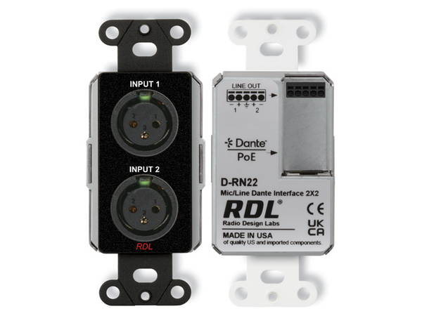 WALL-MOUNTED BI-DIRECTIONAL MIC/LINE DANTE INTERFACE 2X2