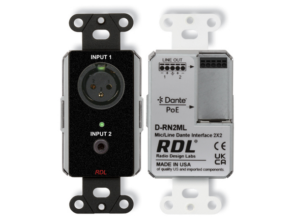 WALL-MOUNTED BI-DIRECTIONAL MIC/LINE DANTE INTERFACE 2 X 2 - WHITE (CUSTOM LABELED)