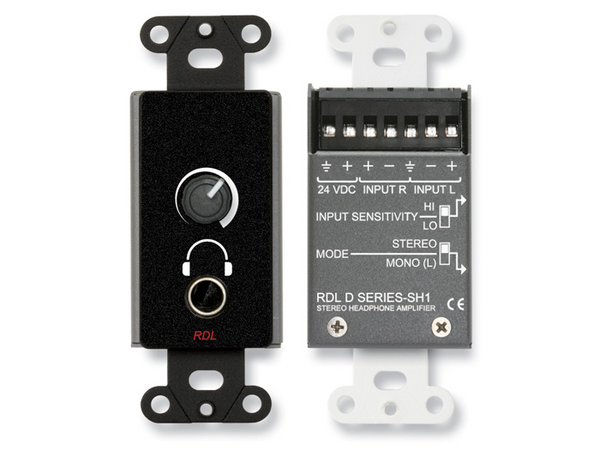 STEREO HEADPHONE AMPLIFIER - DECORA® PANEL WITH USER LEVEL CONTROL - BLACK (CUSTOM LABELED) (SEE PAR