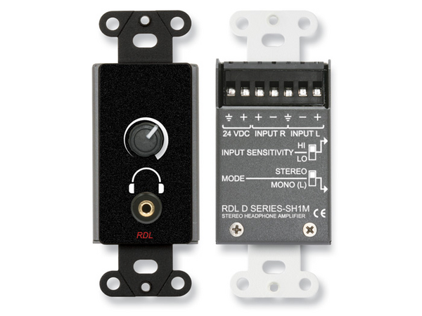 STEREO HEADPHONE AMPLIFIER - STAINLESS DECORA® PANEL WITH USER LEVEL CONTROL - BLACK (CUSTOM LABELED