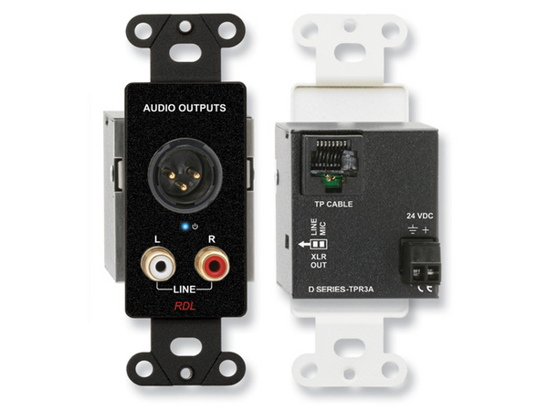 ACTIVE THREE-PAIR RECEIVER - TWISTED PAIR FORMAT-A  - XLR AND STEREO PHONO OUTPUTS - BLACK