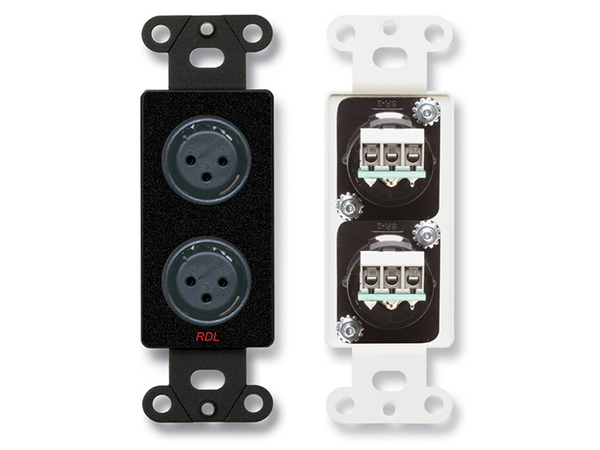 DUAL XLR 3-PIN FEMALE JACKS ON DECORA PLATE - TERMINAL BLOCK CONNECTIONS - BLACK