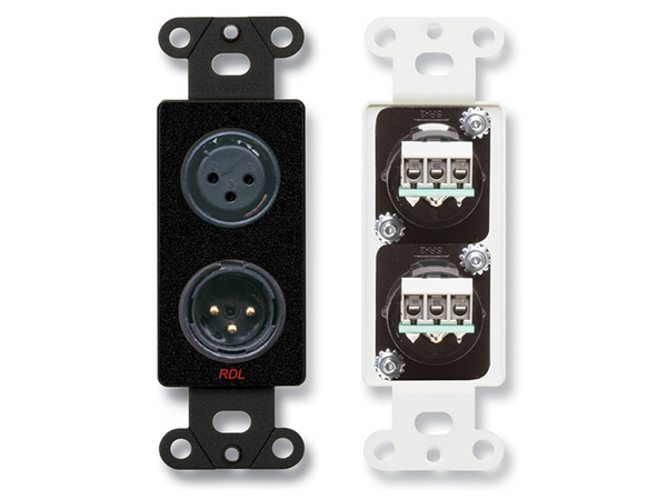 XLR 3-PIN FEMALE & 3-PIN MALE ON D PLATE - TERMINAL BLOCK CONNECTIONS - BLACK