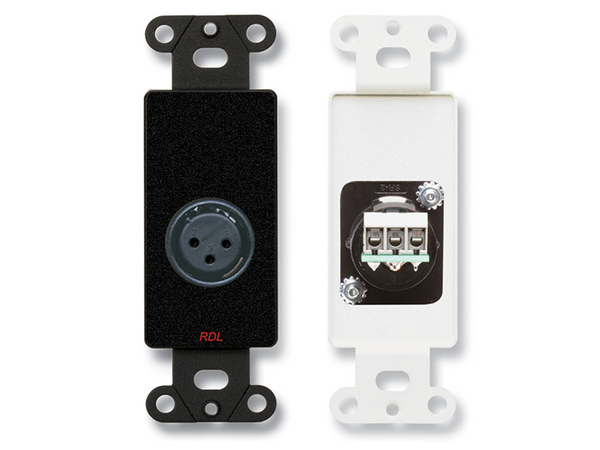 XLR 3-PIN FEMALE JACK ON D PLATE - TERMINAL BLOCK CONNECTIONS - BLACK (CUSTOM LABELED) (SEE PART # Z