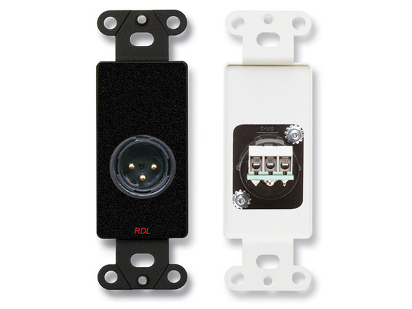 XLR 3-PIN MALE JACK ON D PLATE - TERMINAL BLOCK CONNECTIONS - BLACK