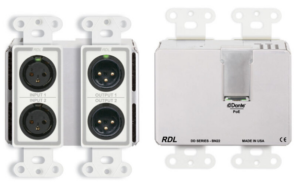 BI-DIRECTIONAL MIC/LINE DANTE INTERFACE 2 X 2 W/POE - 2 XLR IN, 2 XLR OUT - WHITE (CUSTOM LABELED) (