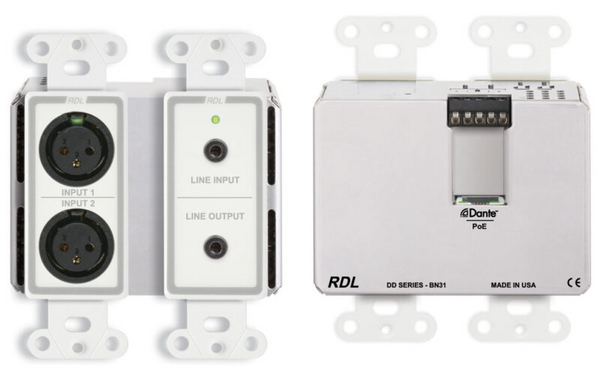BI-DIRECTIONAL MIC/LINE DANTE INTERFACE 4 X 4 W/POE - 2 XLR IN, 1 MINI-JACK IN, 1 MINI-JACK OUT, 2 O