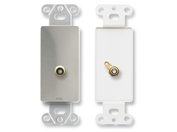 SINGLE PHONO JACK ON D PLATE - SOLDER TYPE - STAINLESS STEEL (CUSTOM LABELED) (SEE PART # ZCST-LBL F
