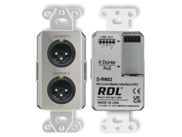 WALL-MOUNTED MIC/LINE DANTE INTERFACE 0X2