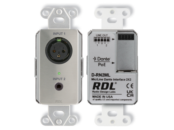 WALL-MOUNTED BI-DIRECTIONAL MIC/LINE DANTE INTERFACE 2X2