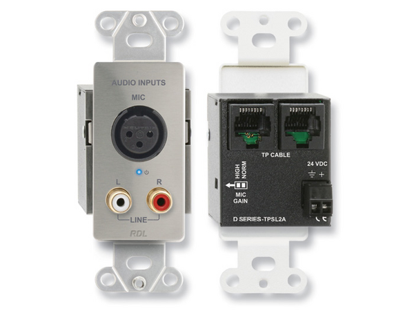 ACTIVE TWO-PAIR SENDER - TWISTED PAIR FORMAT-A - XLR MICROPHONE & STEREO RCA IN - STAINLESS (CUSTOM