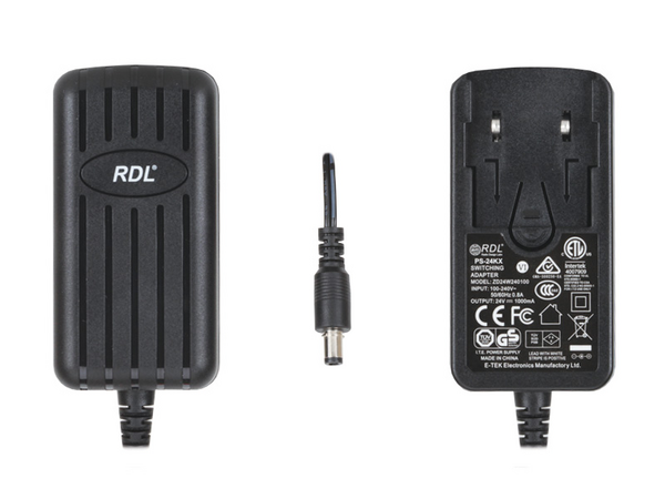 24 VDC SWITCHING POWER SUPPLY, INTERCHANGEABLE AC PLUG, 1 A, DC PLUG