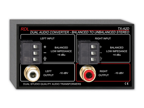 DUAL AUDIO CONVERTER – BALANCED TO UNBALANCED -TERMINALS, DUAL-RCA