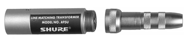 TRANSFORMER; LOW Z, MALE XLR TO HIGH Z MC1M CONNECTOR WITH MATING 1/4" PHONE PLUG/JACK