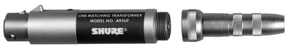 TRANSFORMER; LOW Z, FEMALE XLR TO HIGH Z MC1M CONNECTOR WITH MATING 1/4" PHONE PLUG/JACK